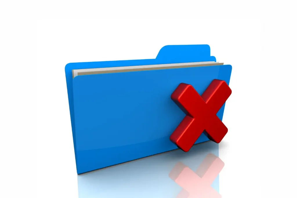Pasta de arquivo azul com um grande X vermelho sobre ela